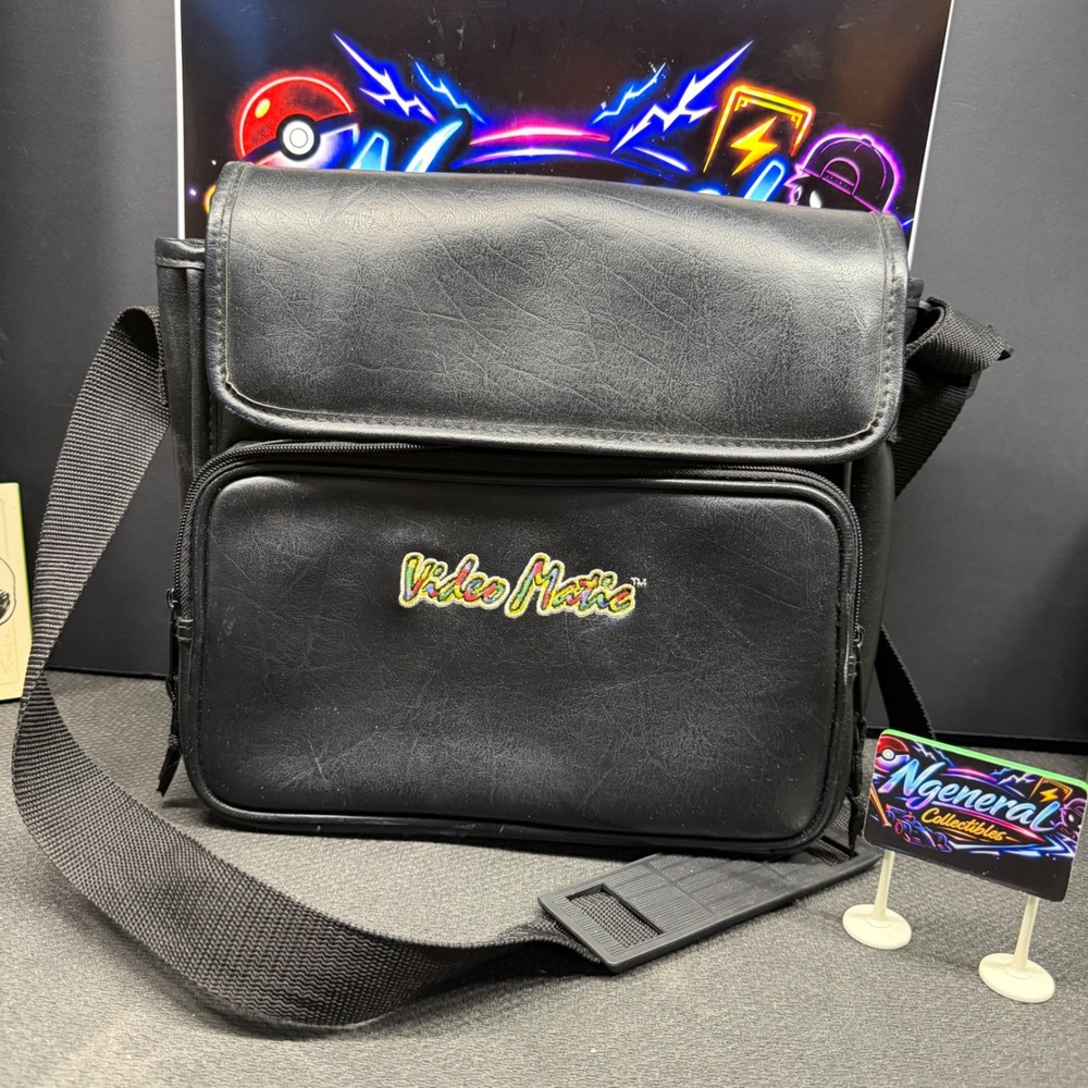 Vintage Video Matic Black Faux Leather Camera Messenger Bag Adjustable Strap